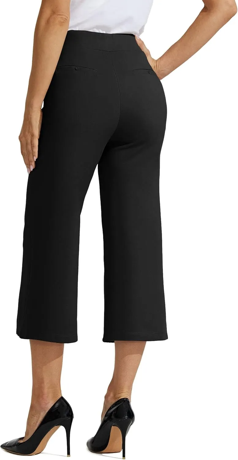 Willit Women's Capri Pants Dress Yoga Pants Wide Leg Business Casual Capris Work Slacks Stretch High Waisted 21"