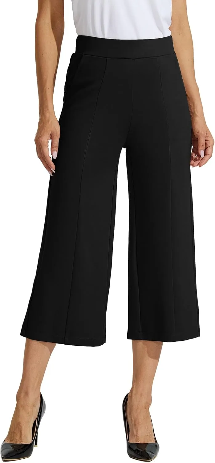 Willit Women's Capri Pants Dress Yoga Pants Wide Leg Business Casual Capris Work Slacks Stretch High Waisted 21"
