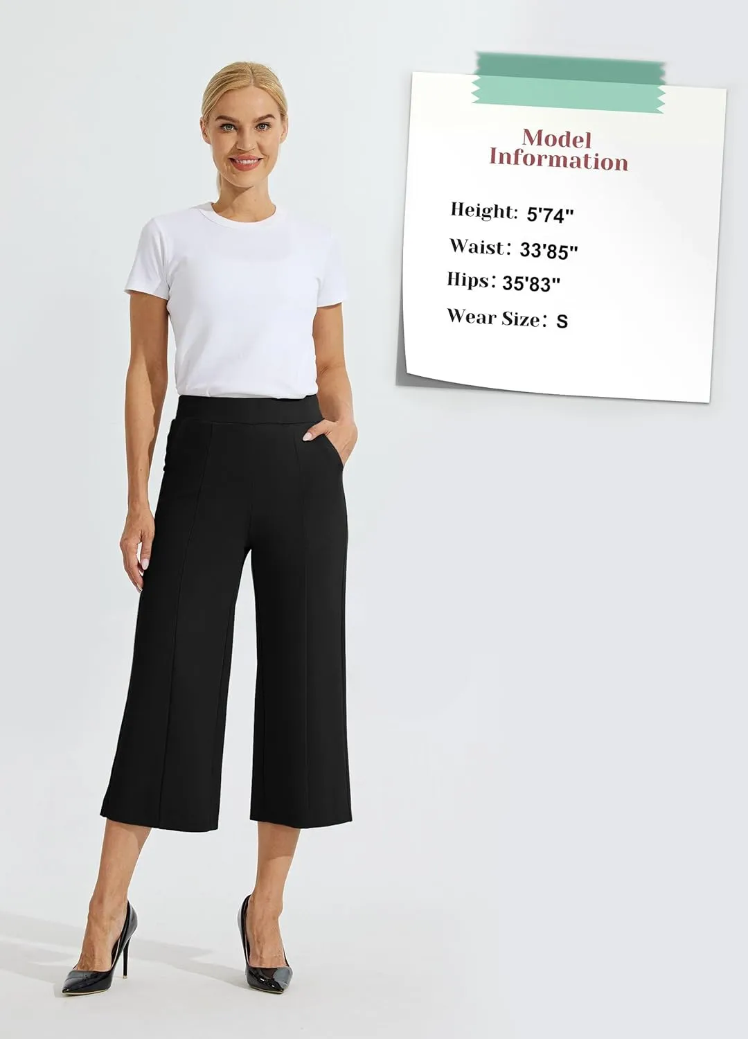 Willit Women's Capri Pants Dress Yoga Pants Wide Leg Business Casual Capris Work Slacks Stretch High Waisted 21"