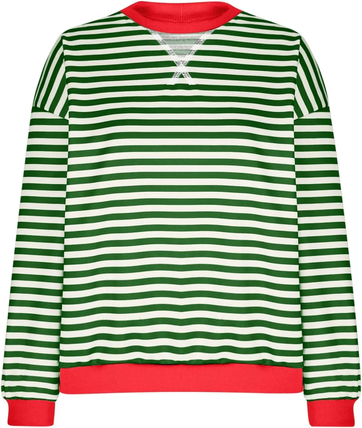 Winter Color Striped Clothes Crew Neck Long Sleeve Sweatshirts Plus Size Comfy Soft Outfits Simple Pullover