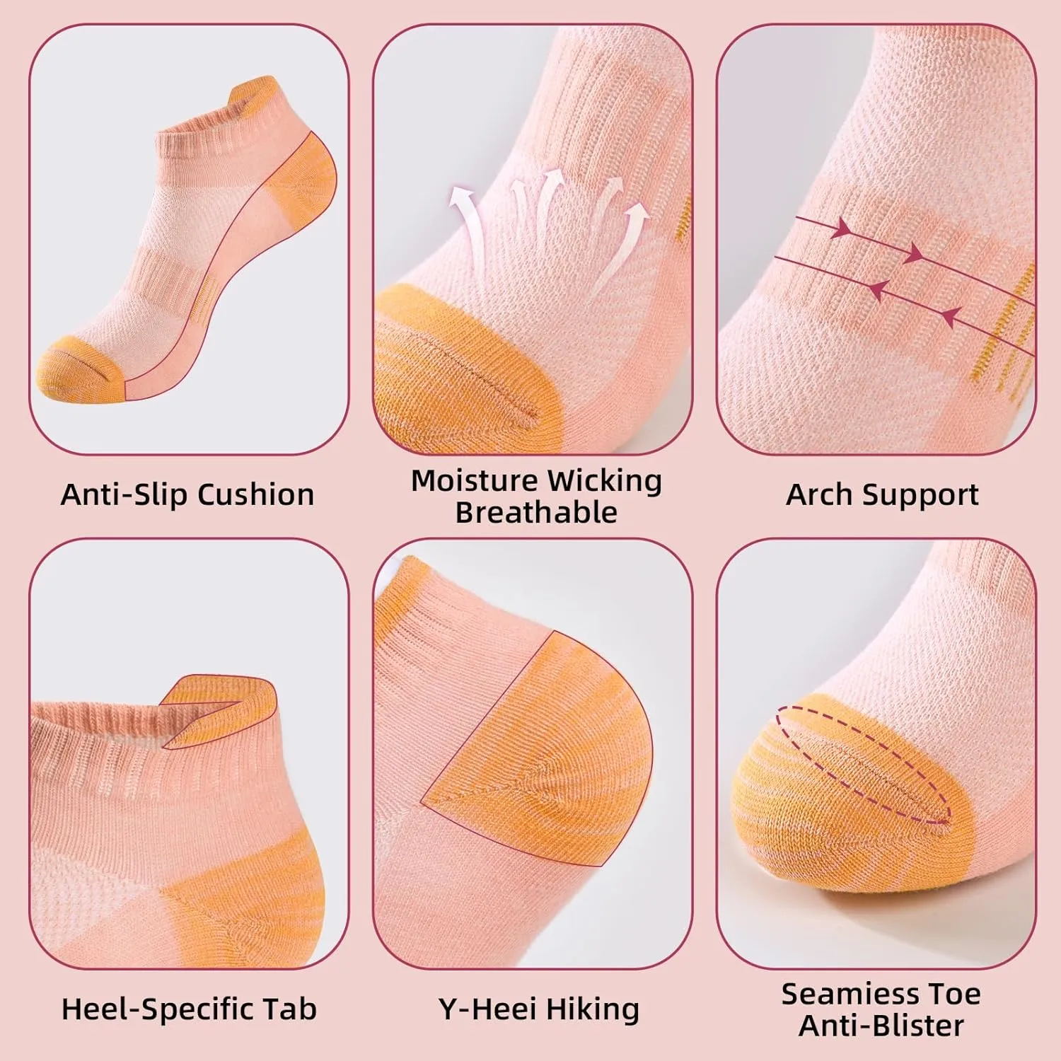 Women Ankle Socks Athletic Thick Cushioned Running anti blister socks women ，5 Pair Pack