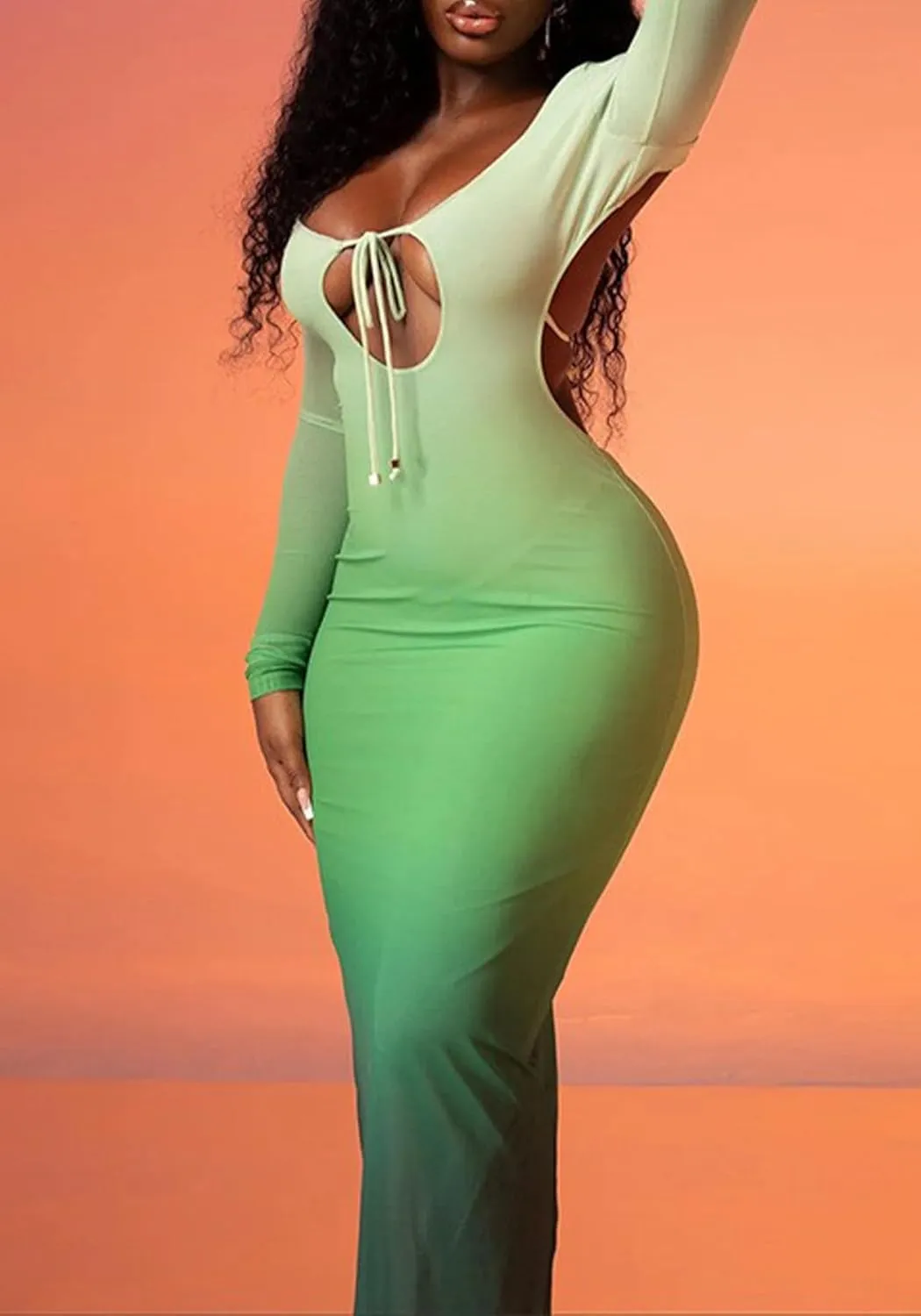 Women Bodycon Dress Backless Sexy Long Sleeve Cut Out Club Scoop Neck Slim Fit Maxi Elegant Evening Dresses