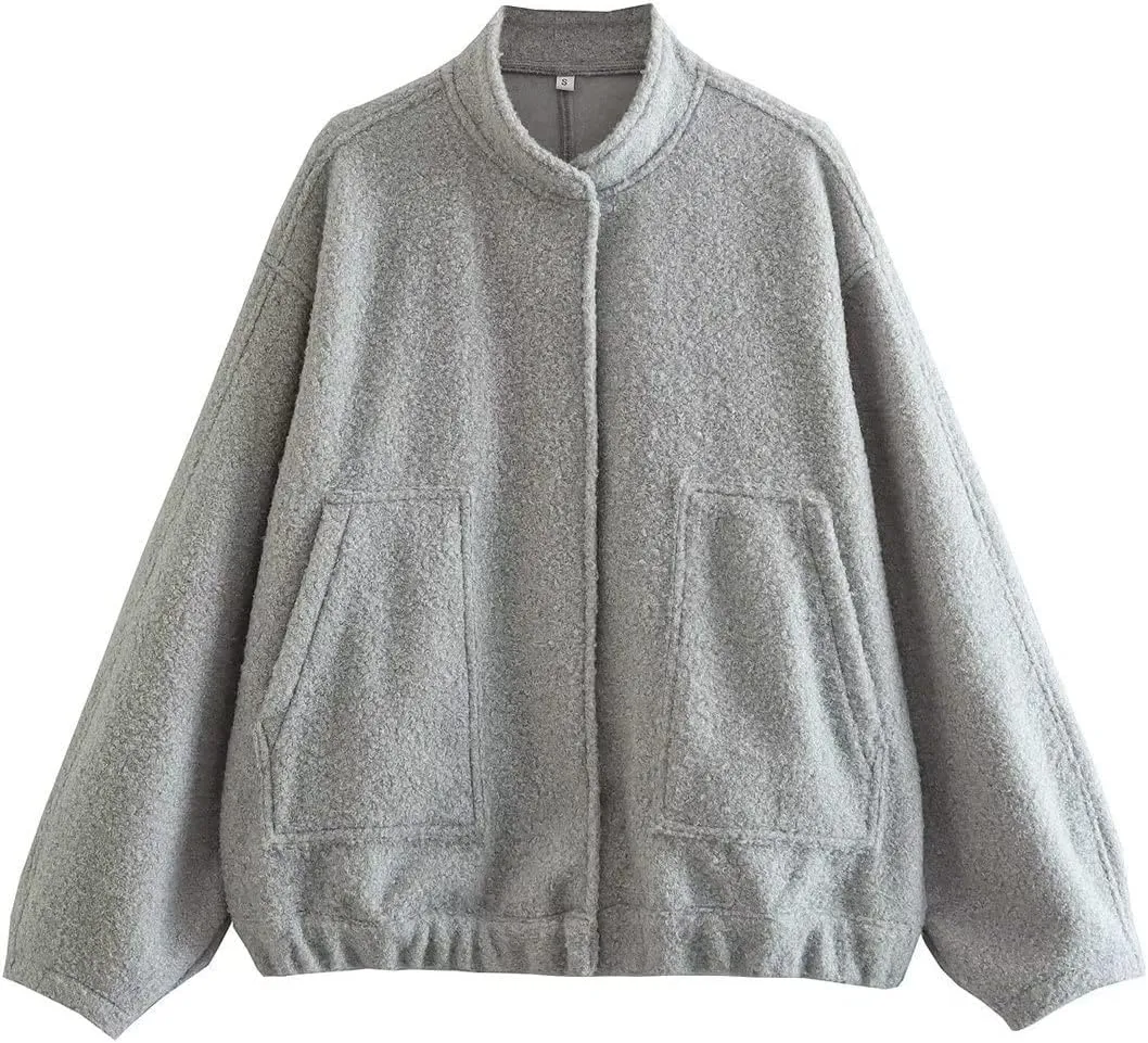 Women Shacket Jacket Button Down Wool Blend Coats with Pockets Old Money Aesthetic Clothing Oversized Warm Outerwear