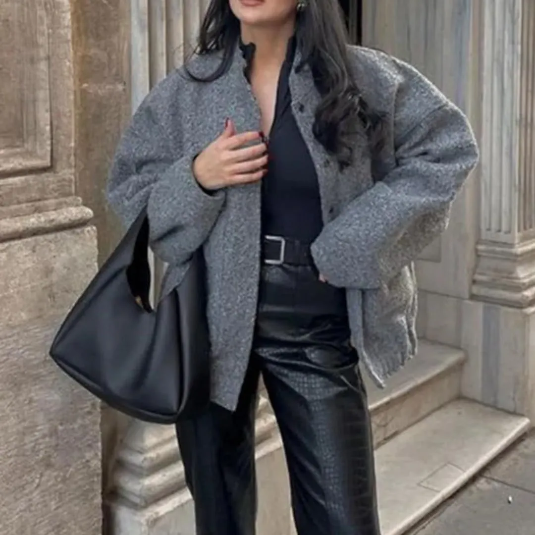 Women Shacket Jacket Button Down Wool Blend Coats with Pockets Old Money Aesthetic Clothing Oversized Warm Outerwear