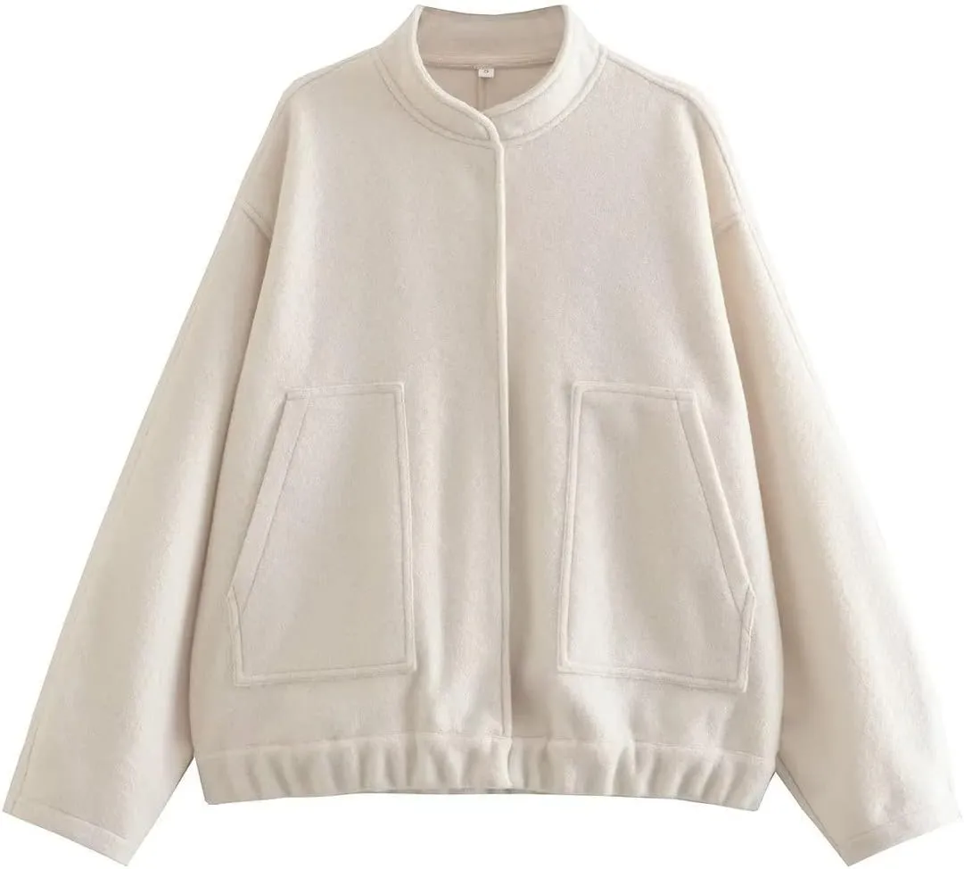 Women Shacket Jacket Button Down Wool Blend Coats with Pockets Old Money Aesthetic Clothing Oversized Warm Outerwear