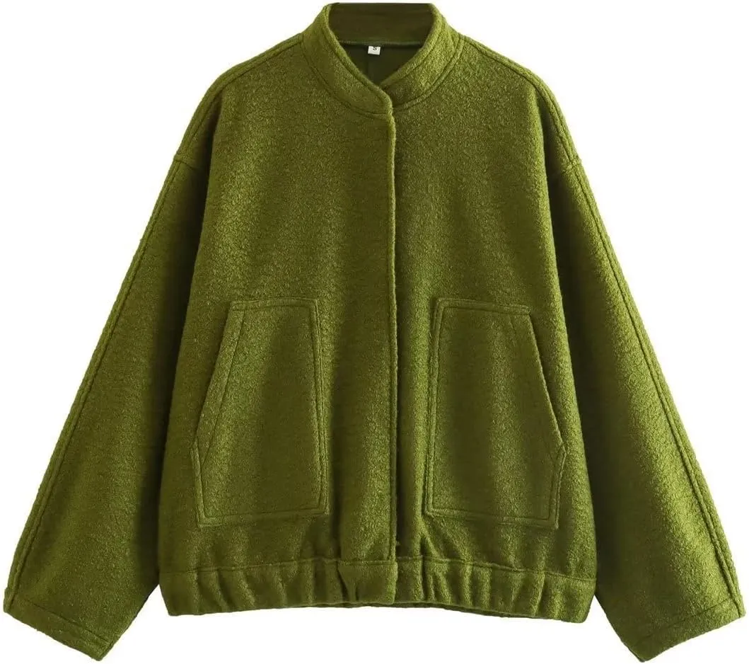 Women Shacket Jacket Button Down Wool Blend Coats with Pockets Old Money Aesthetic Clothing Oversized Warm Outerwear
