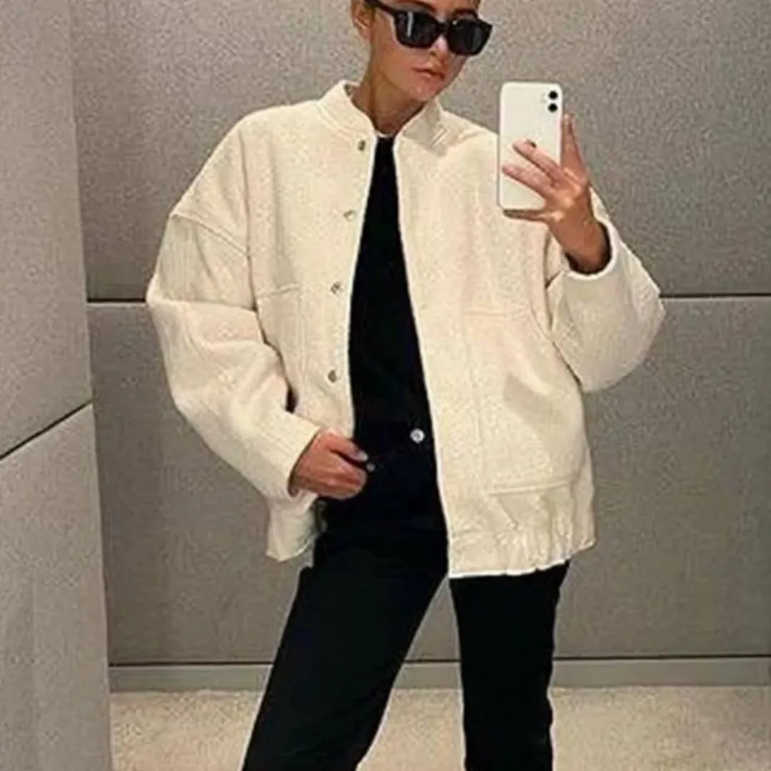 Women Shacket Jacket Button Down Wool Blend Coats with Pockets Old Money Aesthetic Clothing Oversized Warm Outerwear