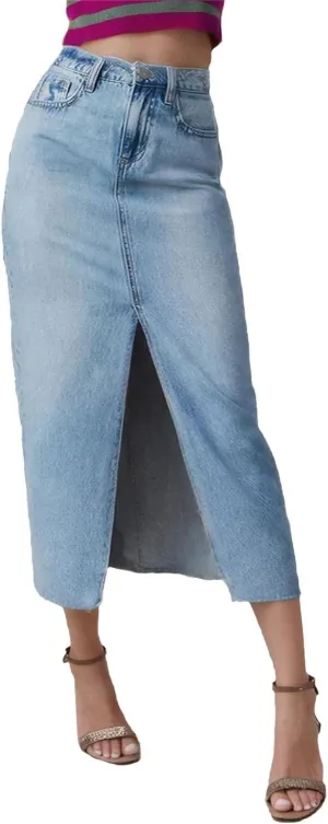 Women Solid Slim Fit Long Slit High Waist A Line Denim Skirts