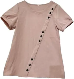 Women Summer Cotton Linen Short Sleeve Tops Casual Crew Neck Solid Color Plus Size T Shirt Summer Loose Blouse Tops