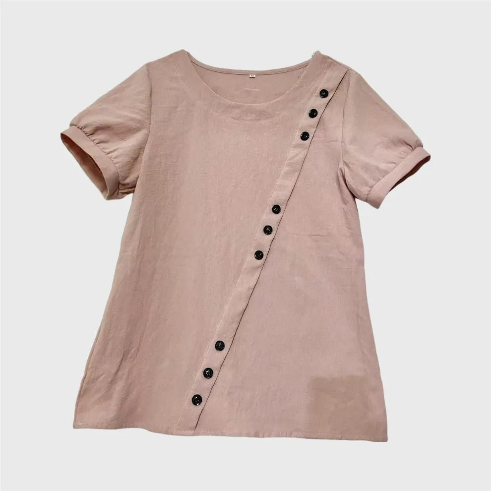 Women Summer Cotton Linen Short Sleeve Tops Casual Crew Neck Solid Color Plus Size T Shirt Summer Loose Blouse Tops