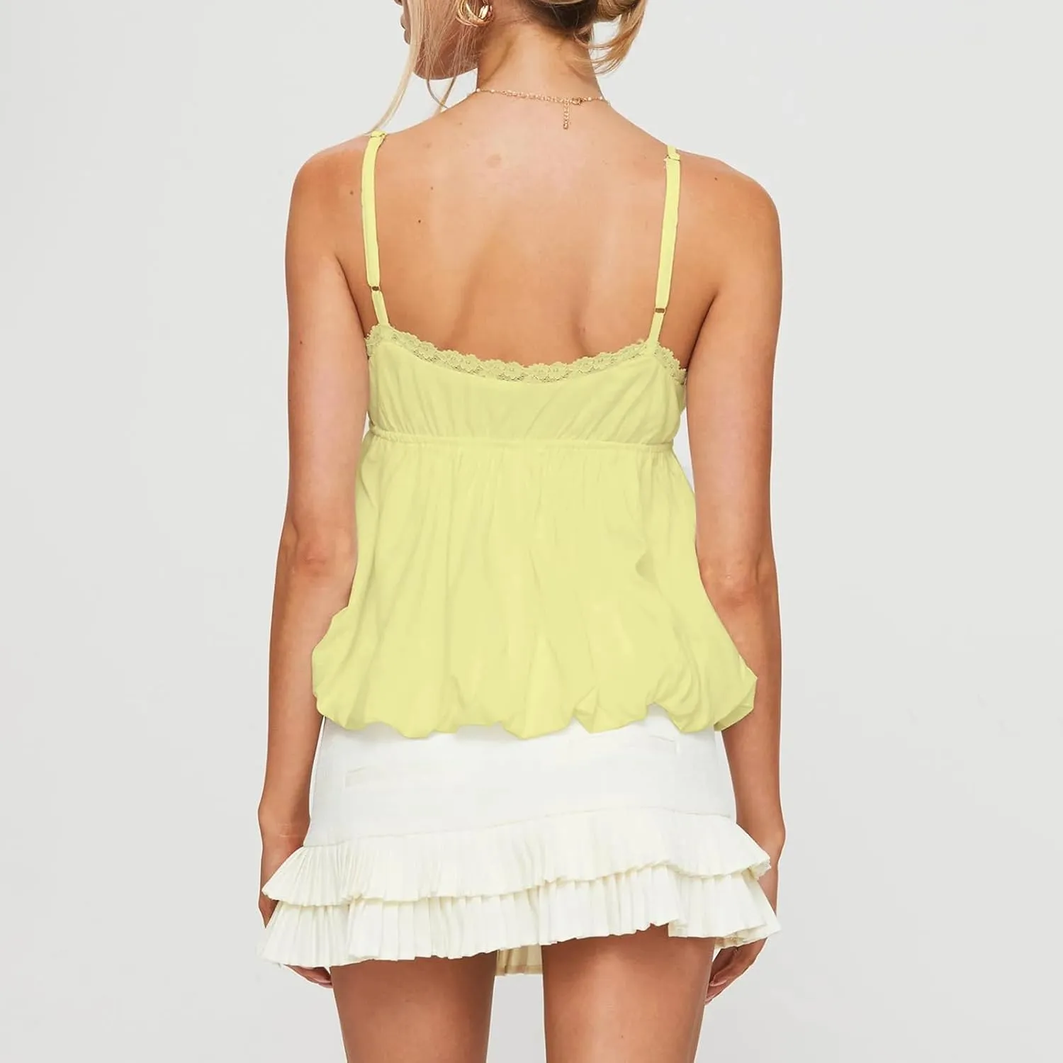 Women Y2k Floral Camisole Sleeveless V Neck Flowy Peplum Cami Top Sexy Ruffle Babydoll Tank Tops Summer Streetwear