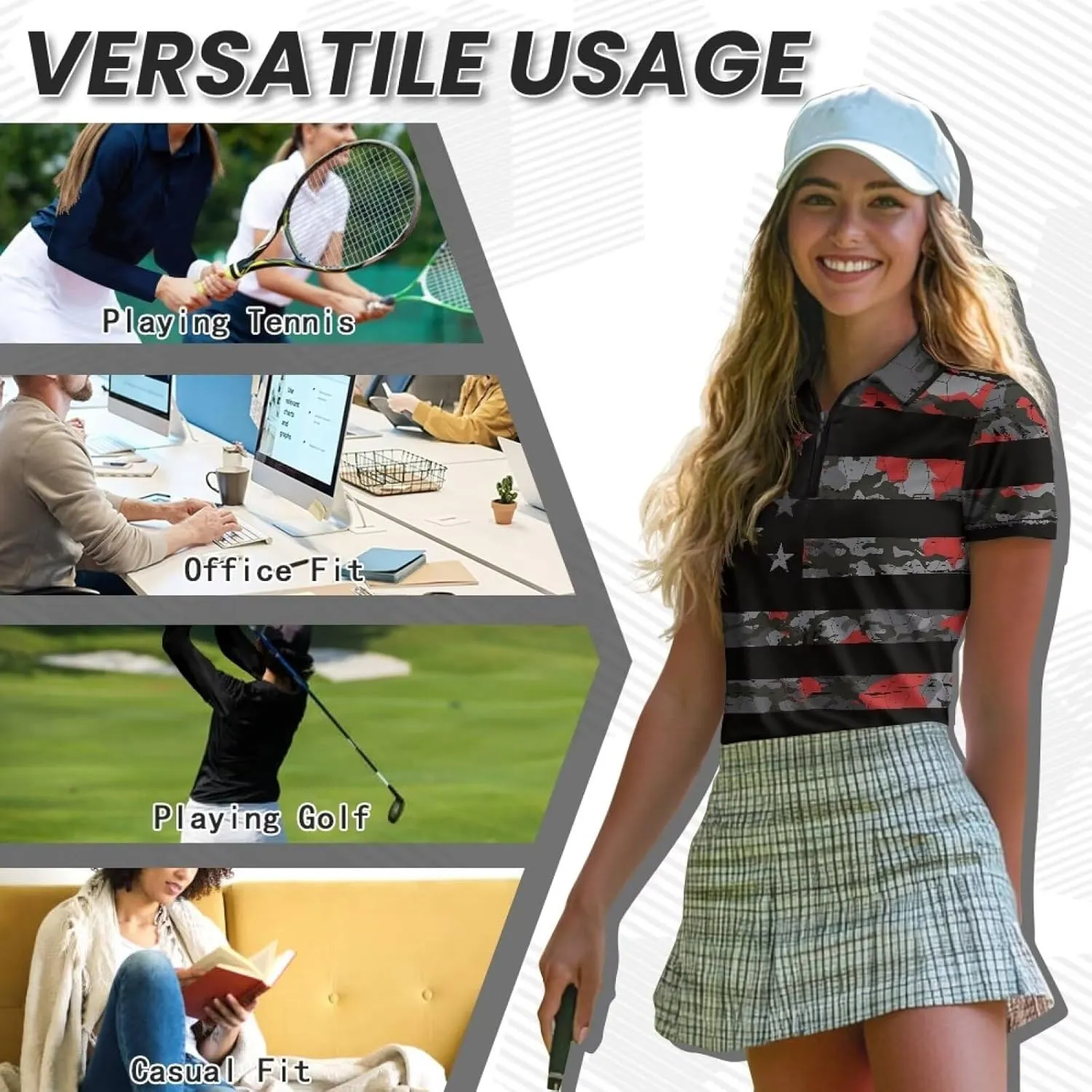 Women's 1/4 Zipper Golf Shirt Breathable Moisture Wicking Tennis Shirt Athletic Pullover Tops Hiking Running Tees