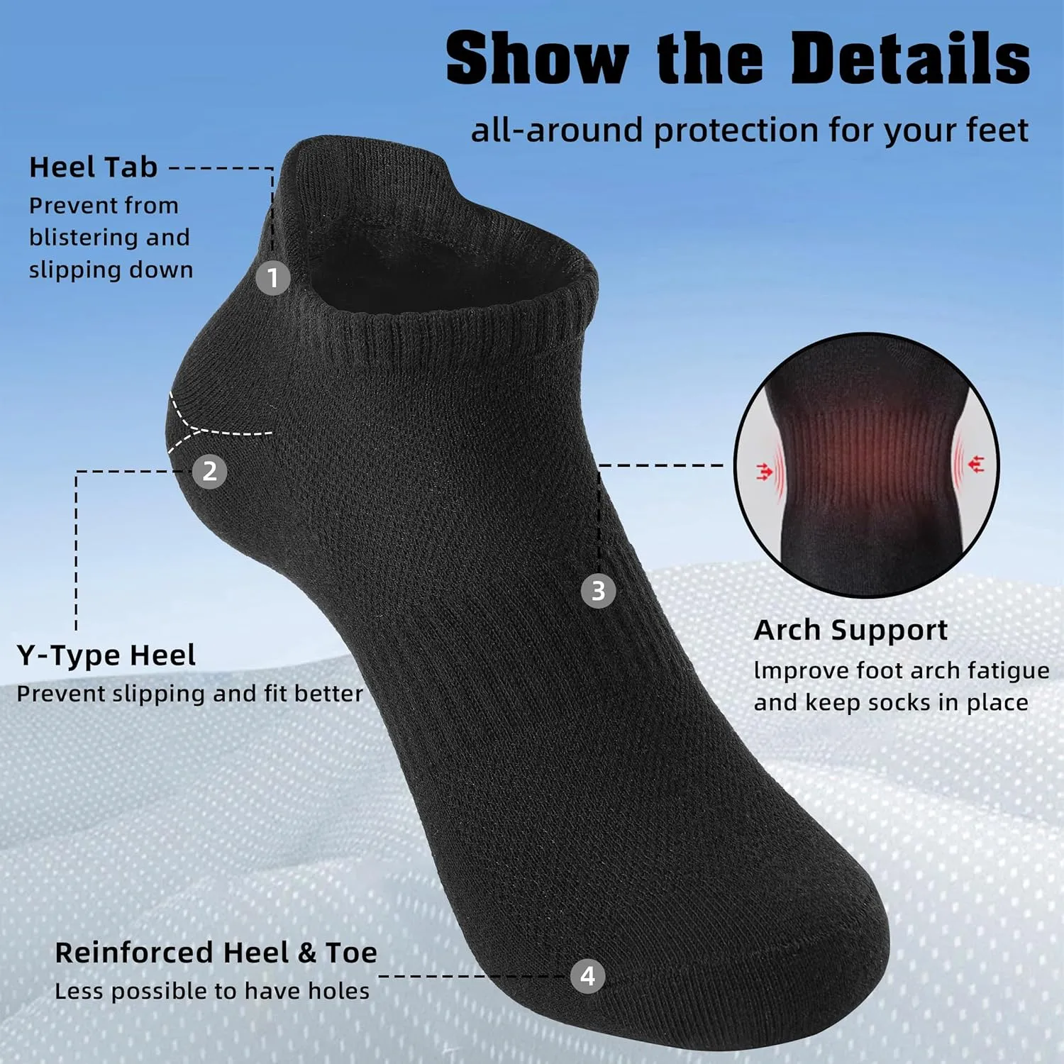 Womens Ankle Socks Running Athletic Sports Low Cut Socks No Show Socks for Women Tab Socks 6 Pairs