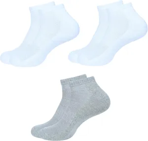 Women's Ankle Socks,Pack of 3, Color - 2 White, 1 Grey, Size - 6 to 9, Running Athletic Cotton Loafers Shoes Casual Wear|Sports Gym Active Everyday Sock
