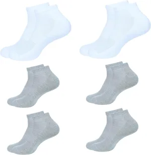 Women's Ankle Socks,Pack of 6, Color - 2 White, 4 Grey, Size - 4 to 7, Running Athletic Cotton Loafers Shoes Casual Wear|Sports Gym Active Everyday Sock