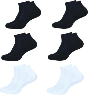 Women's Ankle Socks,Pack of 6, Color - 4 Black, 2 White, Size - 4 to 7, Running Athletic Cotton Loafers Shoes Casual Wear|Sports Gym Active Everyday Sock