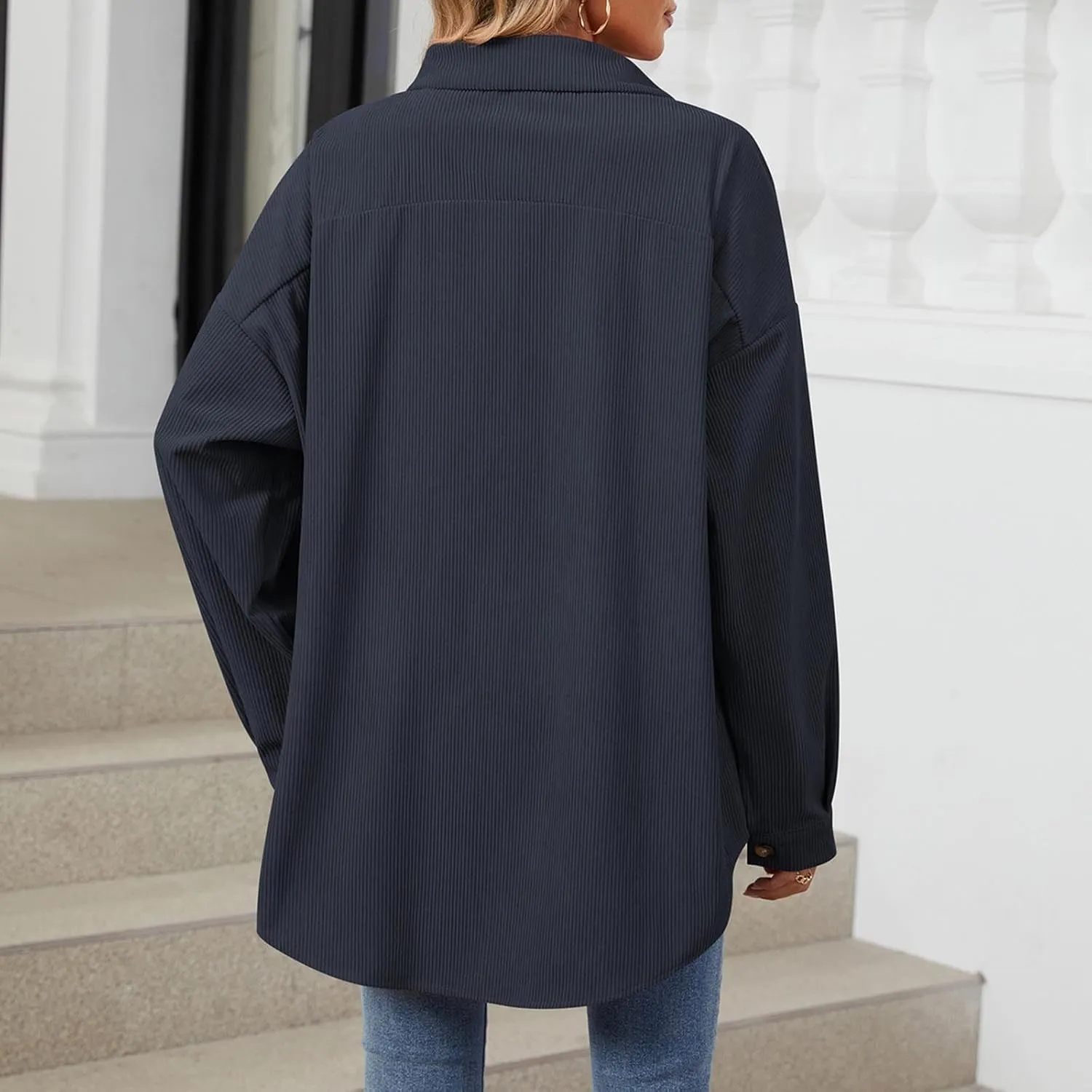 Womens Corduroy Shacket Blouses Button Down Shirts Long Sleeves Tops Jacket Coats Fashion Casual Jacket All Season