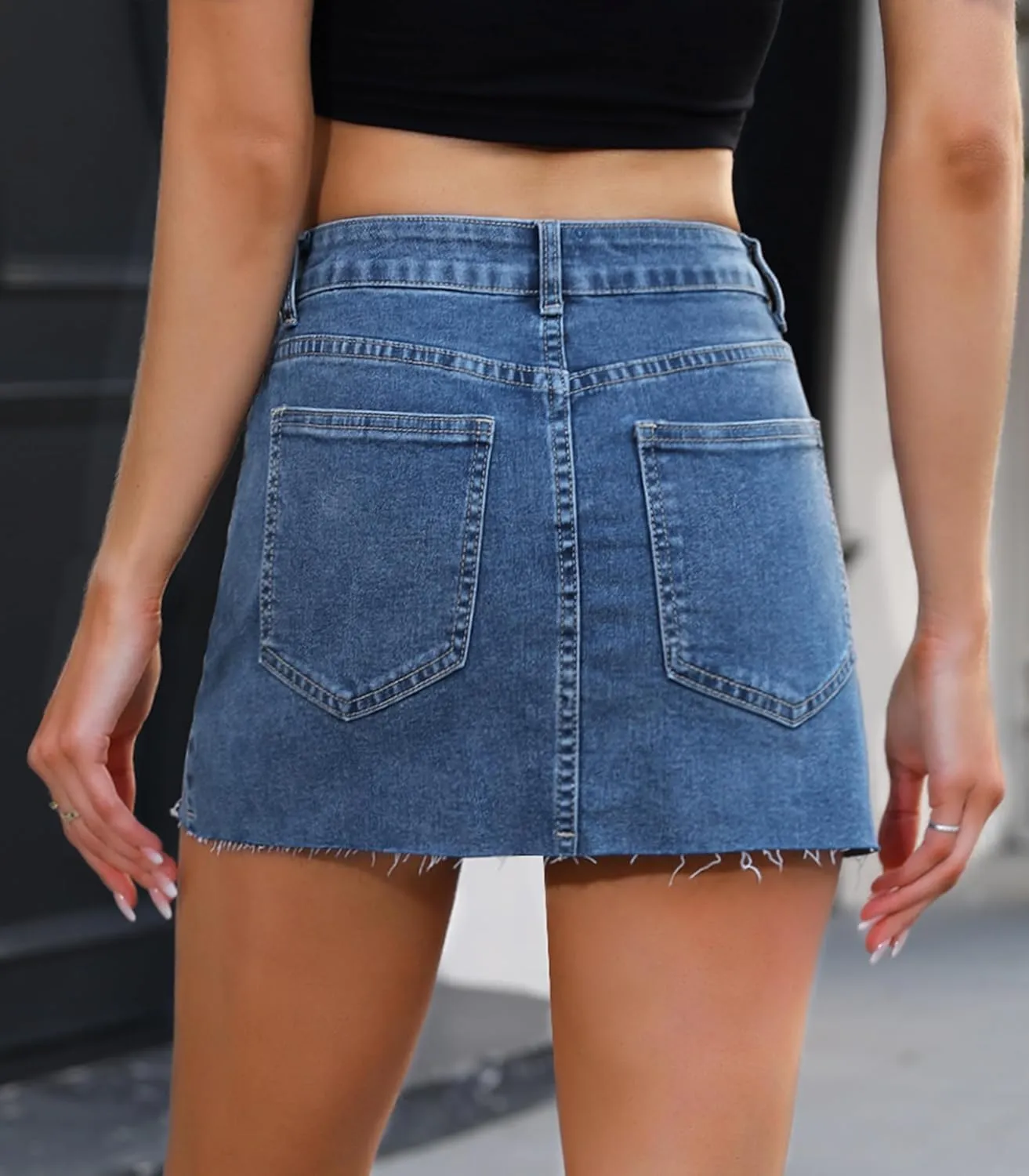 Womens Denim Mini Skirt Stretchy Mid Waist Casual Trendy Y2k Jean Skirts with Pockets