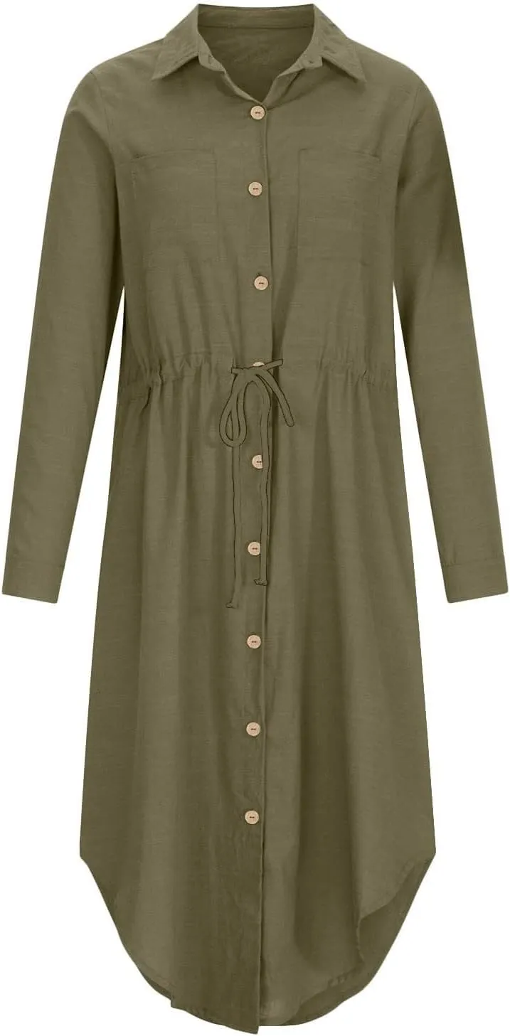 Womens Dress Summer Casual Short Sleeve Button Down Shirt Dresses Beach Cover Up Sundress with Pockets