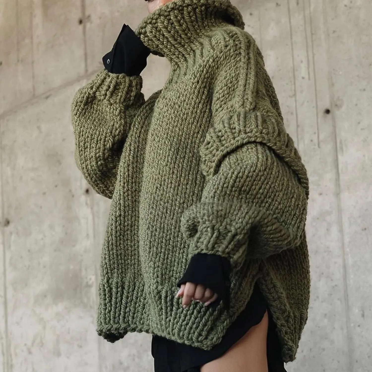 Womens Fall Winter Oversized Turtleneck Sweater Turtleneck Sweater Batwing Long Sleeve Chunky Knit Pullover Tops