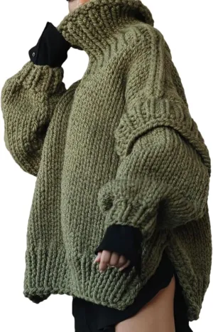 Womens Fall Winter Oversized Turtleneck Sweater Turtleneck Sweater Batwing Long Sleeve Chunky Knit Pullover Tops