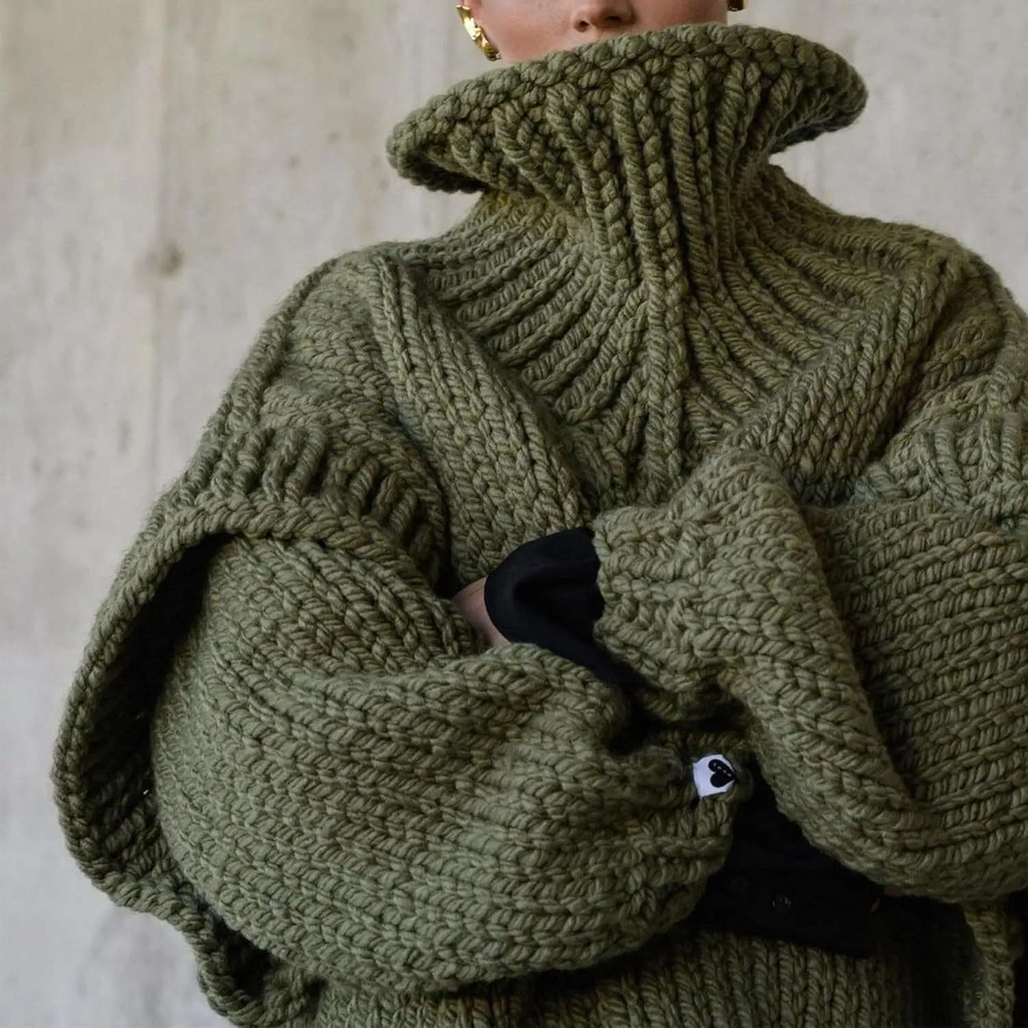 Womens Fall Winter Oversized Turtleneck Sweater Turtleneck Sweater Batwing Long Sleeve Chunky Knit Pullover Tops