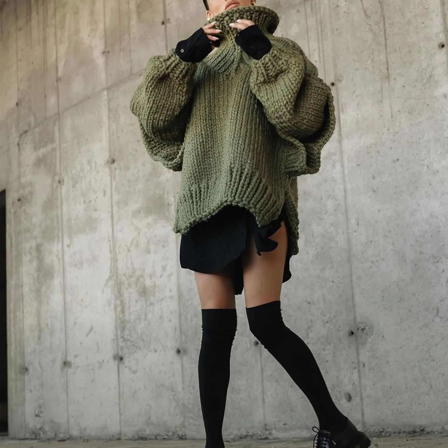 Womens Fall Winter Oversized Turtleneck Sweater Turtleneck Sweater Batwing Long Sleeve Chunky Knit Pullover Tops