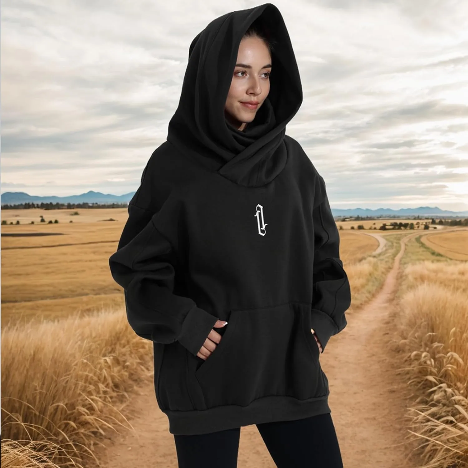Womens Fleece Hoodie with Scarf Soft Cotton Oversized Pullover Casual Hooded Sweatshirts Fall Winter Clothes