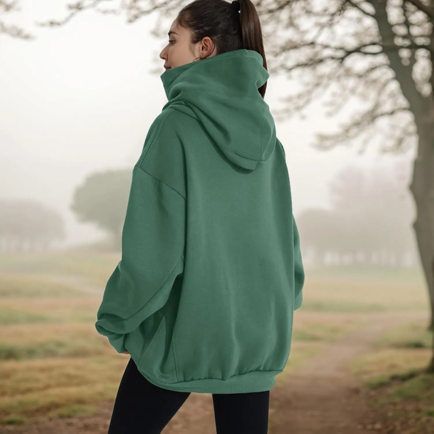 Womens Fleece Hoodie with Scarf Soft Cotton Oversized Pullover Casual Hooded Sweatshirts Fall Winter Clothes