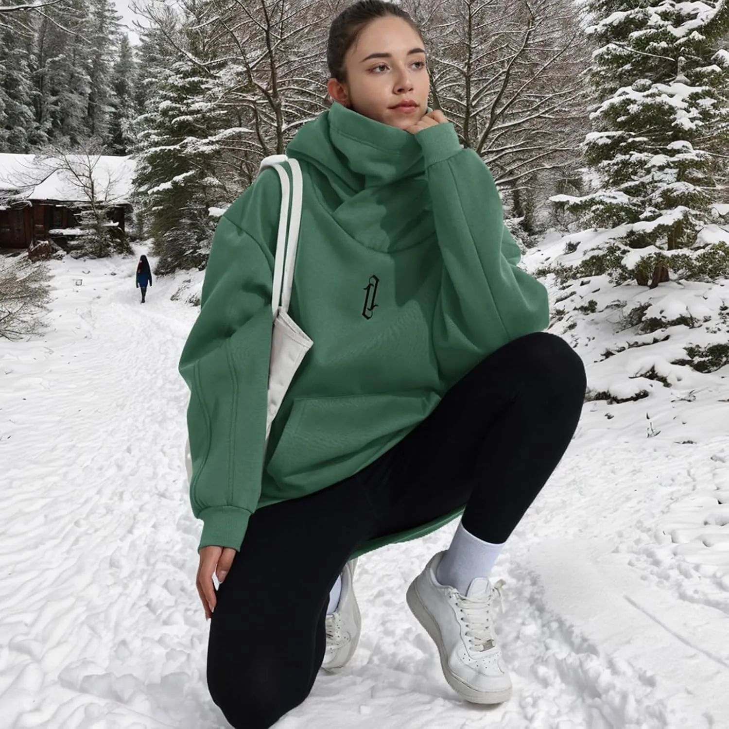 Womens Fleece Hoodie with Scarf Soft Cotton Oversized Pullover Casual Hooded Sweatshirts Fall Winter Clothes