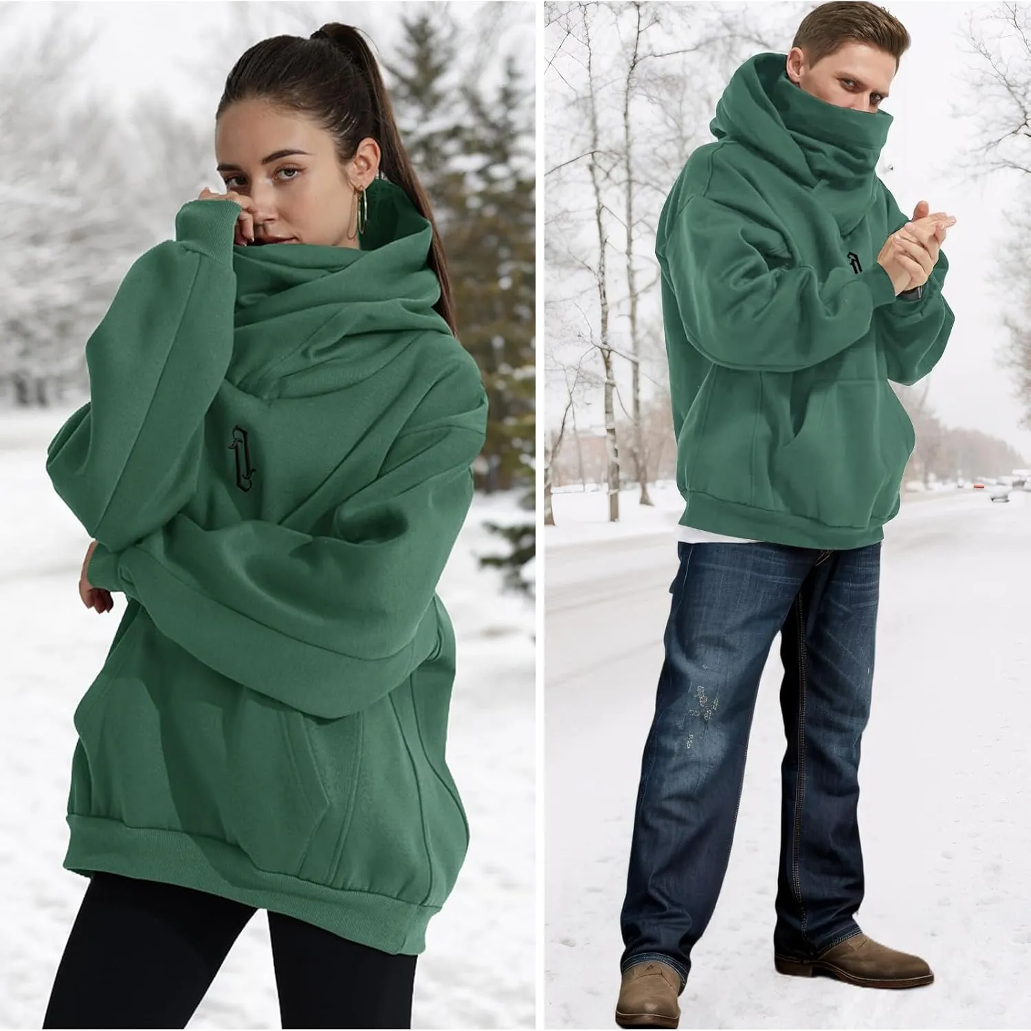 Womens Fleece Hoodie with Scarf Soft Cotton Oversized Pullover Casual Hooded Sweatshirts Fall Winter Clothes