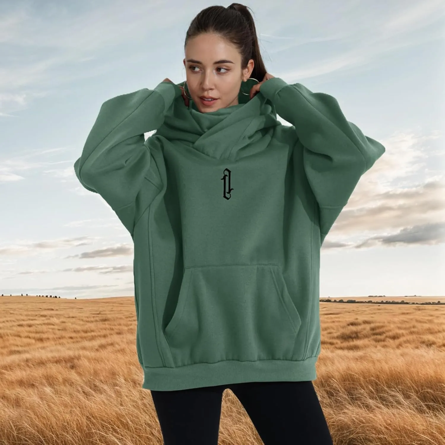 Womens Fleece Hoodie with Scarf Soft Cotton Oversized Pullover Casual Hooded Sweatshirts Fall Winter Clothes