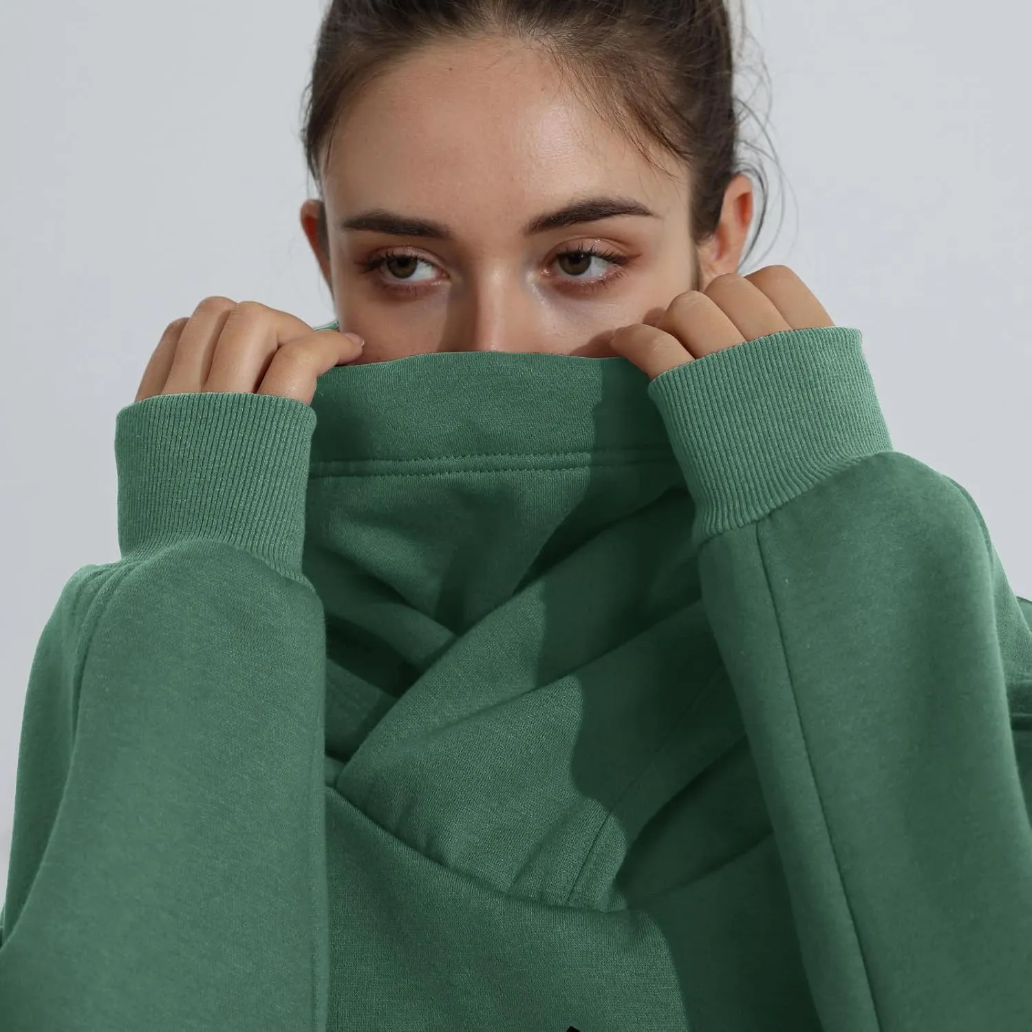Womens Fleece Hoodie with Scarf Soft Cotton Oversized Pullover Casual Hooded Sweatshirts Fall Winter Clothes