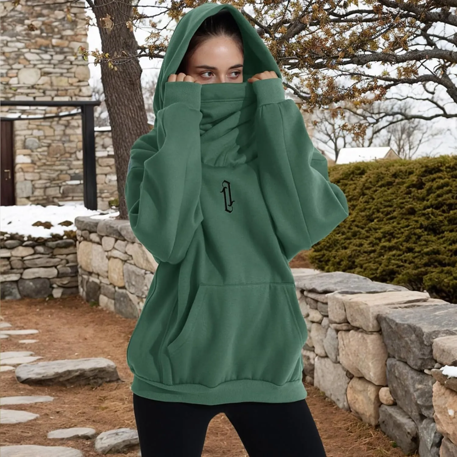 Womens Fleece Hoodie with Scarf Soft Cotton Oversized Pullover Casual Hooded Sweatshirts Fall Winter Clothes