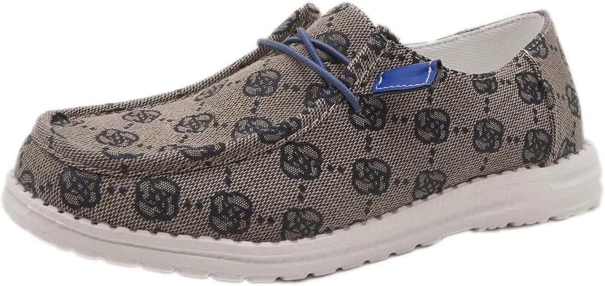 Women's Floral Pattern Canvas Loafer Shoes Ethnic Lace-up Slip-on Walking Sneakers Lightweight Breathable Arch Support Boat Shoes Comfy Unisex Footwear for Women/Men Adult/Teenagers, Pink/Blue/Brown
