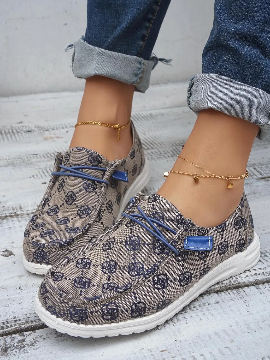Women's Floral Pattern Canvas Loafer Shoes Ethnic Lace-up Slip-on Walking Sneakers Lightweight Breathable Arch Support Boat Shoes Comfy Unisex Footwear for Women/Men Adult/Teenagers, Pink/Blue/Brown