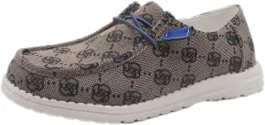 Women's Floral Pattern Canvas Loafer Shoes Ethnic Lace-up Slip-on Walking Sneakers Lightweight Breathable Arch Support Boat Shoes Comfy Unisex Footwear for Women/Men Adult/Teenagers, Pink/Blue/Brown
