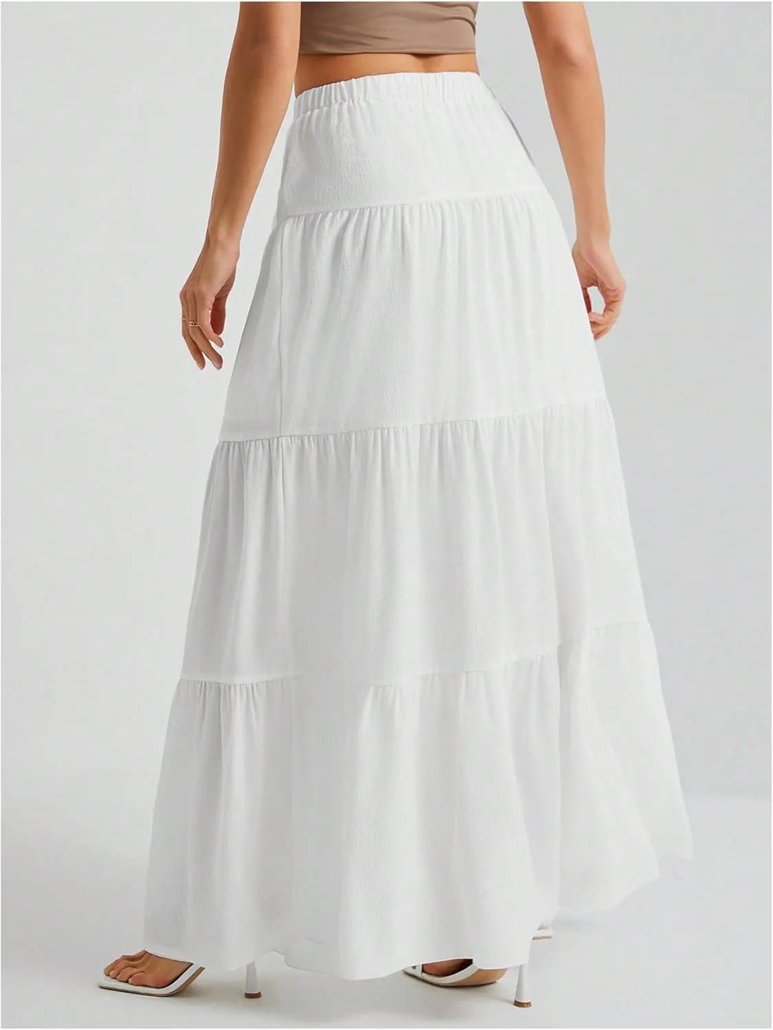 Women's Flowy Flared Ruffle Hem A Line Maxi Skirts Elastic Waist Elegant Tiered Layer Boho Long Skirts