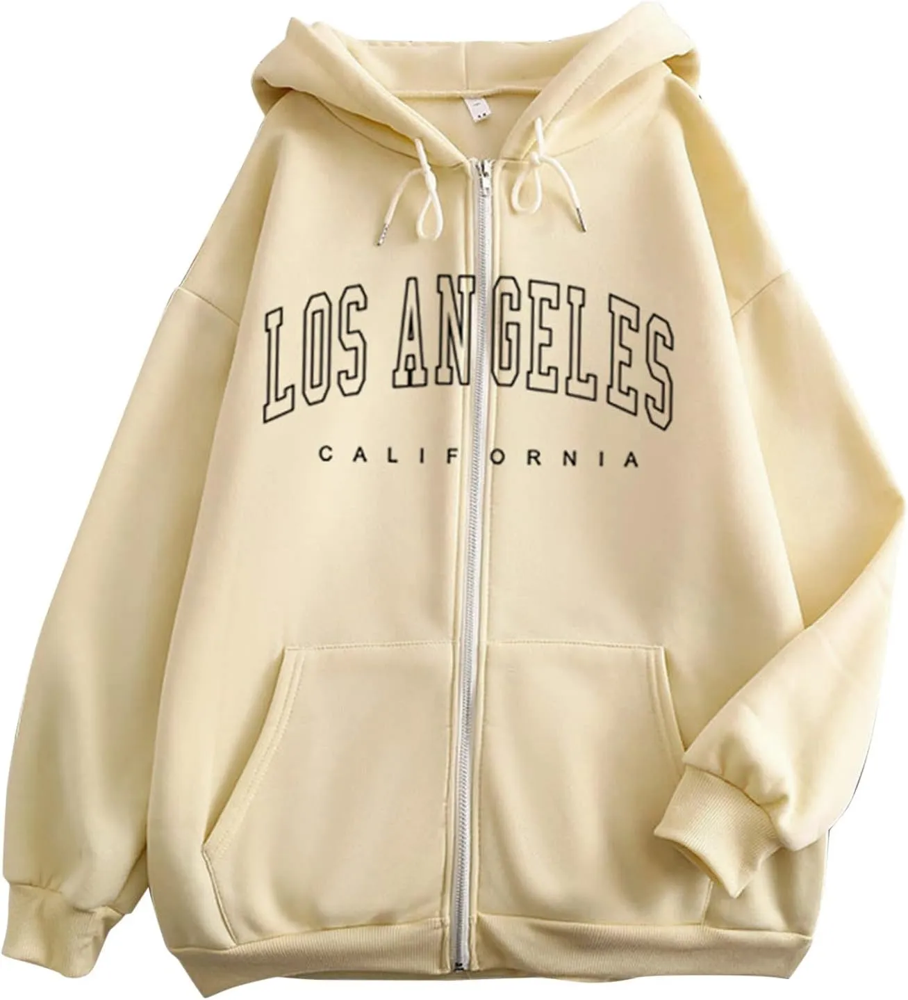Womens Full Zip Letter Print Hoodie Trendy Casual Pullover Tops Long Sleeve Drawstring Couple Hooded Sweatshirt with Pocket