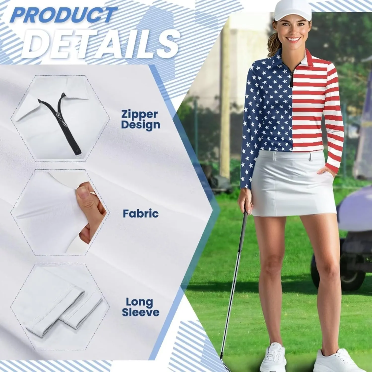 Women's Golf Polo Shirts Long Sleeve V Neck Tennis Shirt Quarter Zip Pullover Running Tops for Ladies XS-XXL