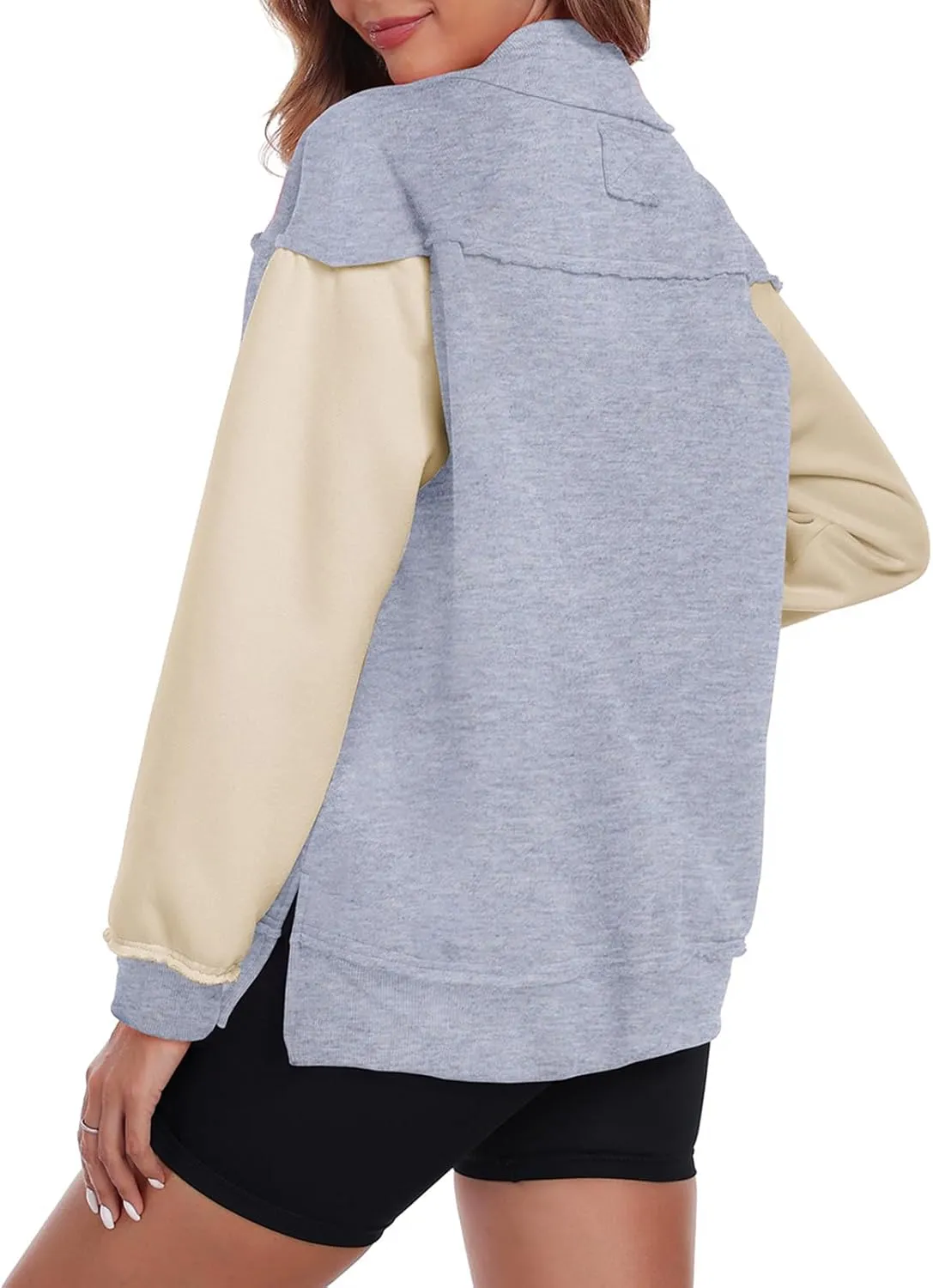 Womens Half Zip Sweatshirts Oversized Long Sleeve Fleece Color Block Pullover Tops with Pocket 2024 Winter Y2K ﻿