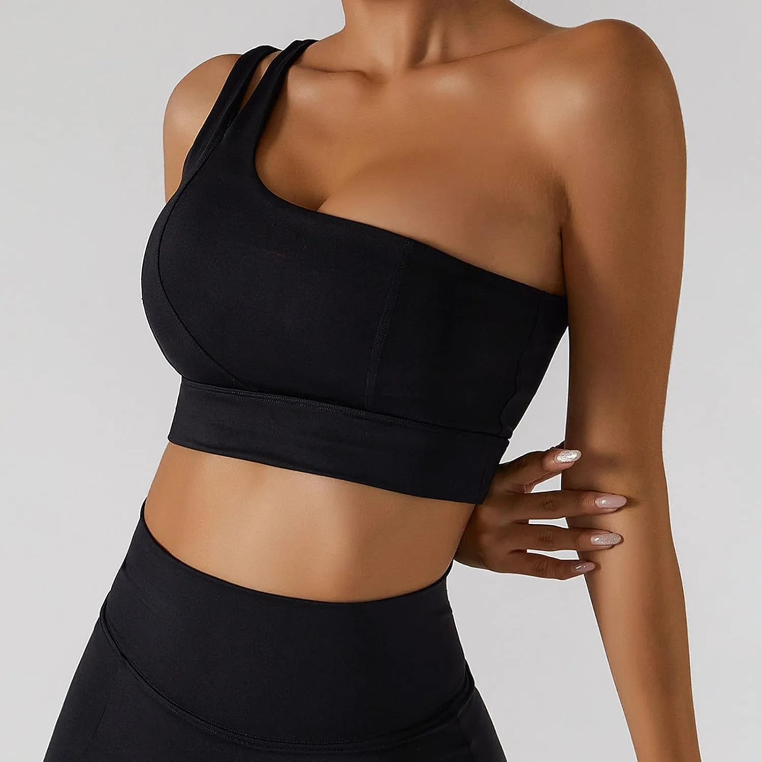 Women's High Support Sports Bra Crop One Shoulder Breathable Elasticity
