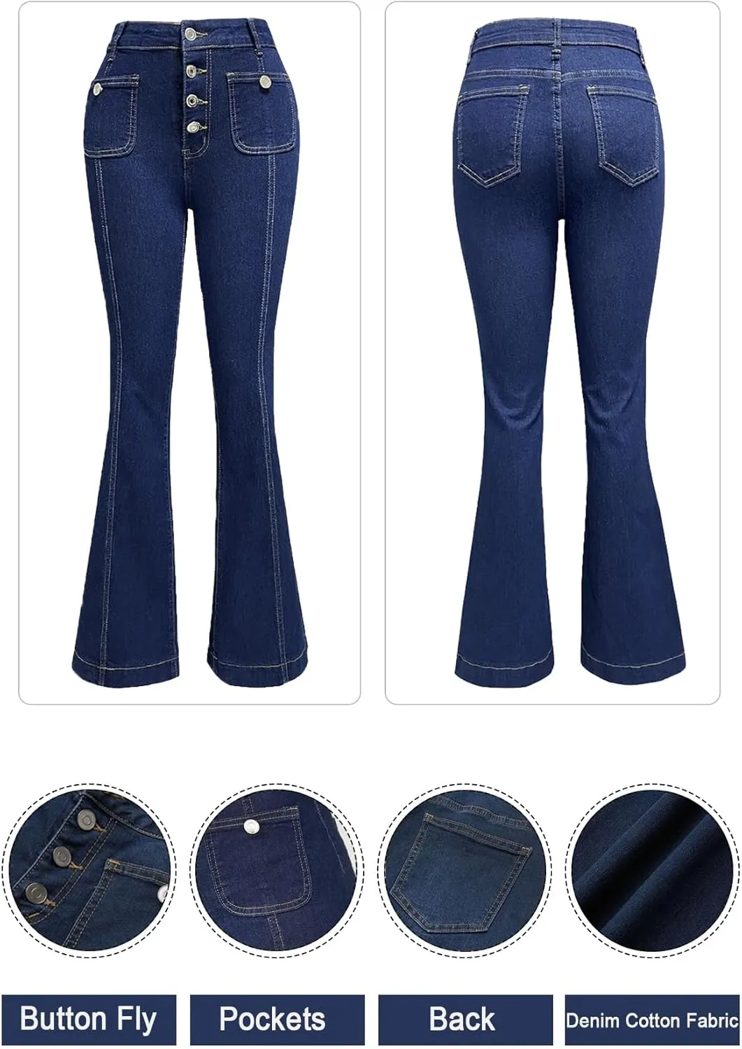 Womens High Waisted Jeans Bell Bottom Curvy Fit Bootcut Denim Pants Slim Stretch Straight Leg Trouser with Pockets