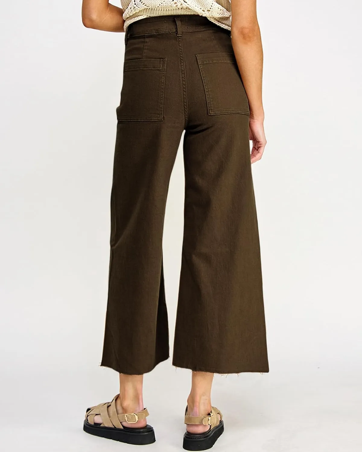 Women's High Waisted Wide Leg Jeans 9 Points Length Baggy Casual Stretch Denim Pants