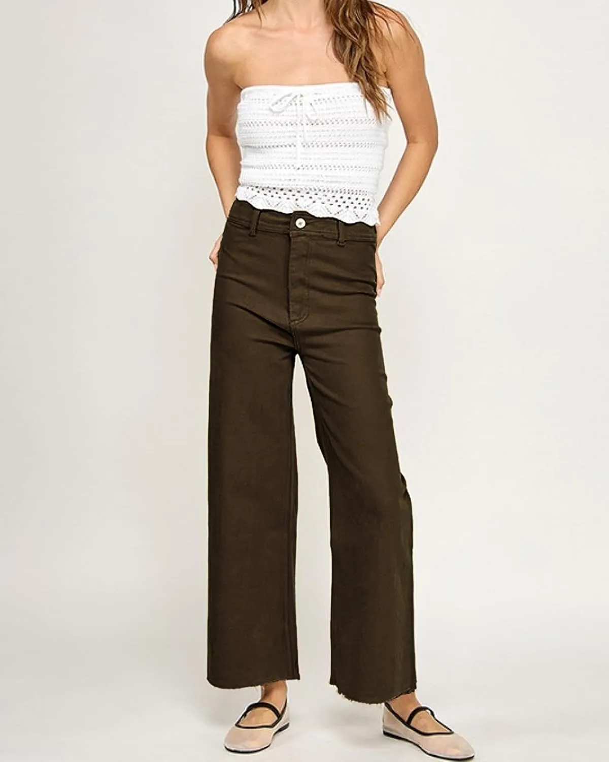 Women's High Waisted Wide Leg Jeans 9 Points Length Baggy Casual Stretch Denim Pants