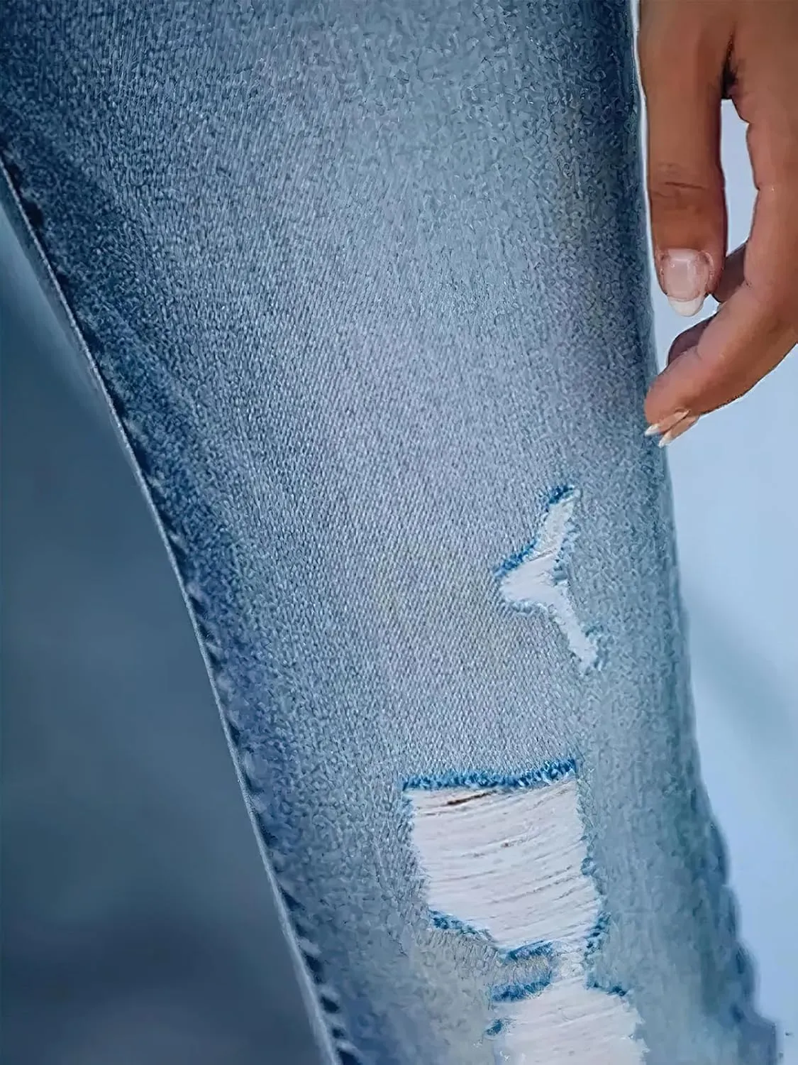 Women's Jeans Mid Waisted Stretch Distressed Tummy Straight Ankle Boyfriend Frayed Skinny Denim Pants