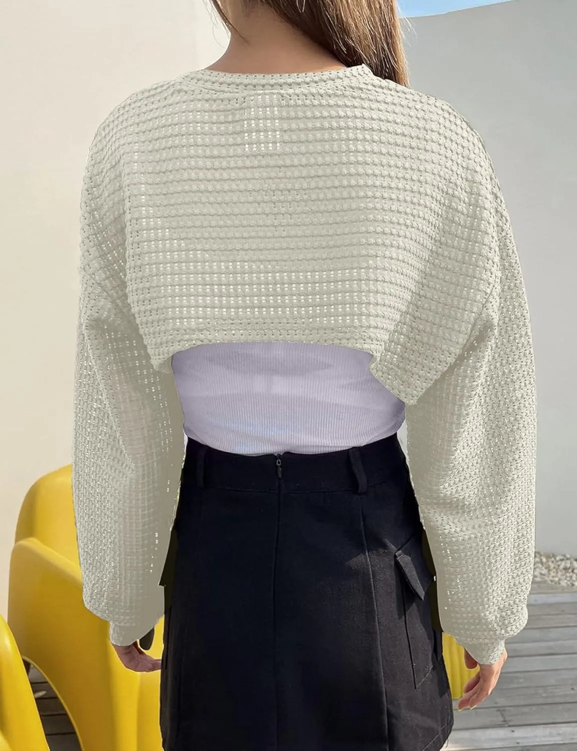 Women's Knitted Crop Top Long Sleeve Hollow Out Shrug Sweater Y2K Knit Cover Up Tops