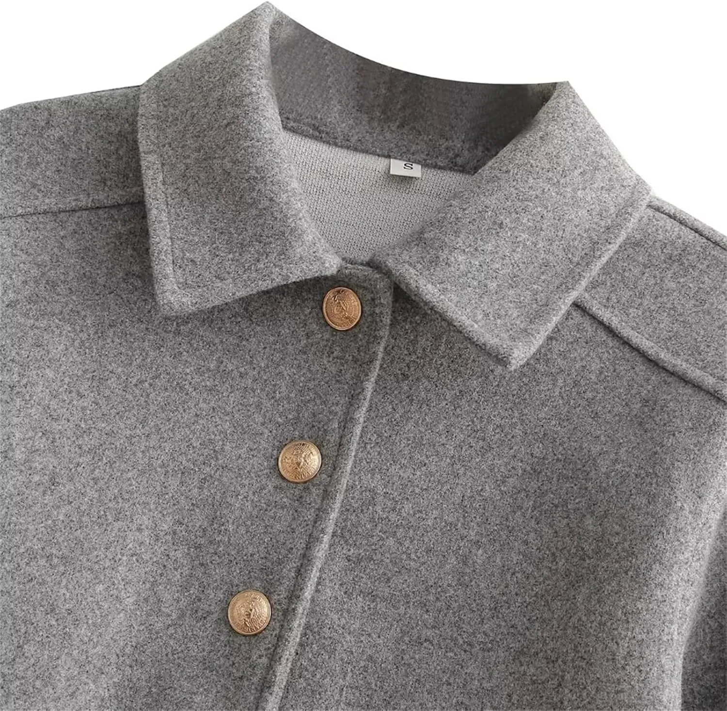 Women's Lapel Long Sleeve Black Jacket Wool Blend Casual Short Jacket Half Season Jacket Coat