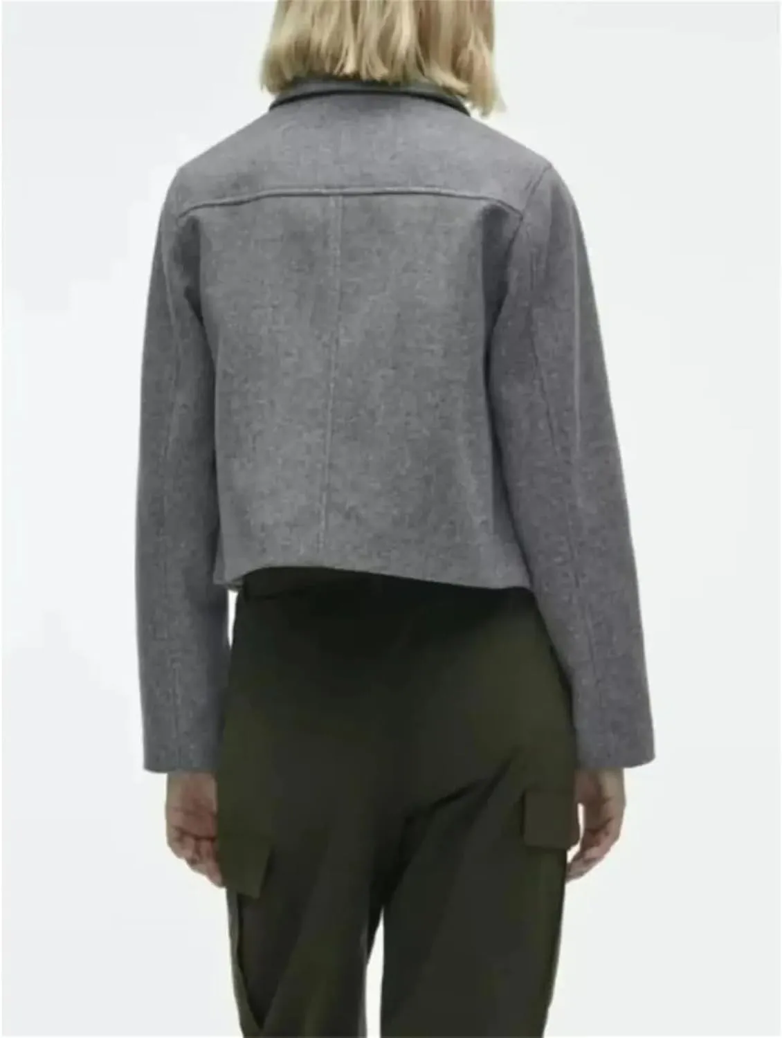 Women's Lapel Long Sleeve Black Jacket Wool Blend Casual Short Jacket Half Season Jacket Coat