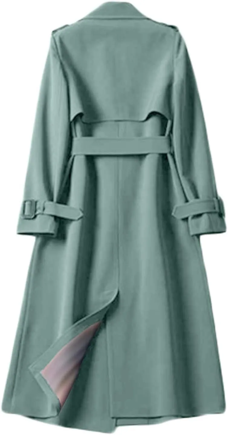 Womens Long Trench Coat Double Breasted Classic Windbreaker Belted Slim Overcoat Casual Outerwear Fashion Winter Jackets